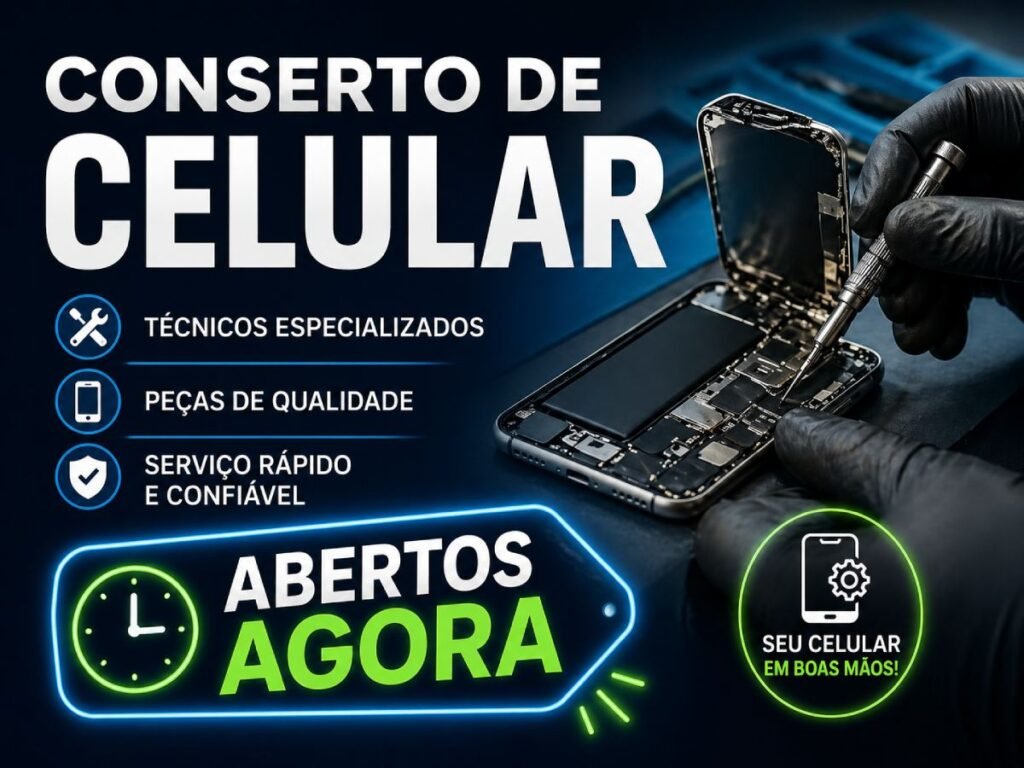 Técnico consertando smartphone com ferramentas — conserto de celular abertos agora em Curitiba